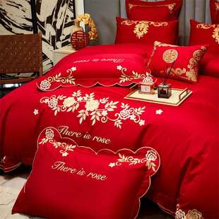 精品新中式 床上四件套南通家纺 纯棉四件套全棉刺绣婚庆床盖床单款