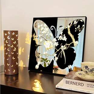 《梦蝶》新中式客厅镜子装饰画法式桌面装饰镜子摆件卧室镜面挂画