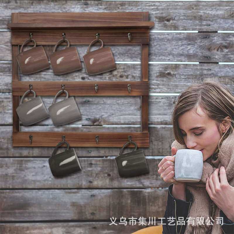 亚马逊爆款实木创意咖啡马克杯架子餐厅/厨房挂饰装饰杯子杯架