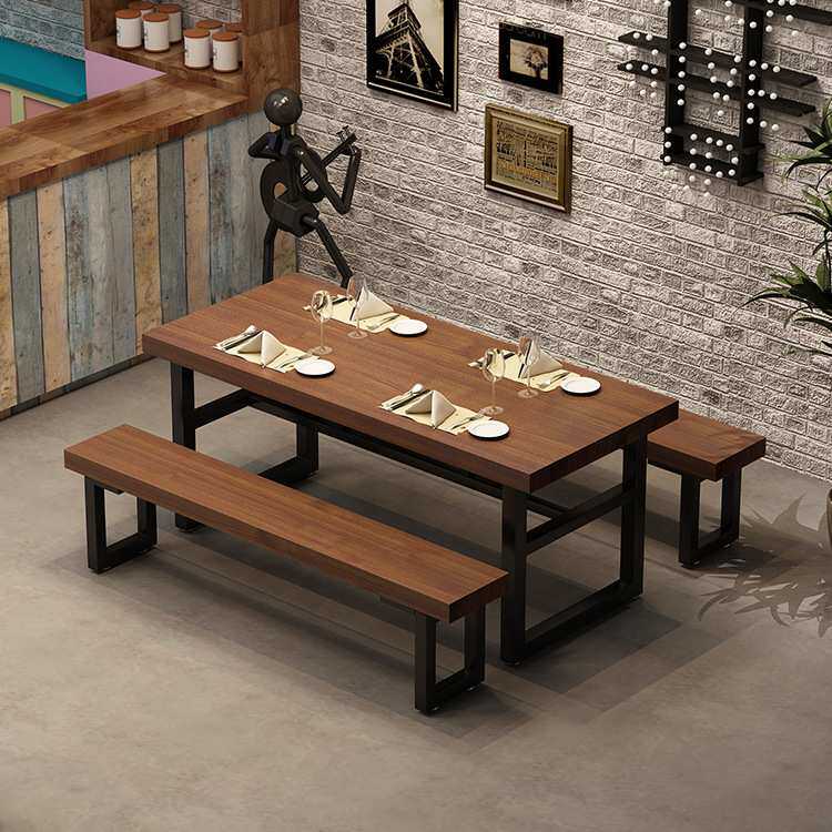 餐饮店复古做旧实木铁艺餐桌椅组合烧烤店小酒吧工业风休闲餐桌椅