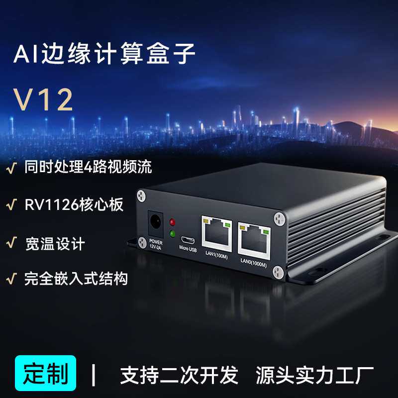 嵌入式边缘计算网关V12双网口监控AI算法智能工控盒子支持二开