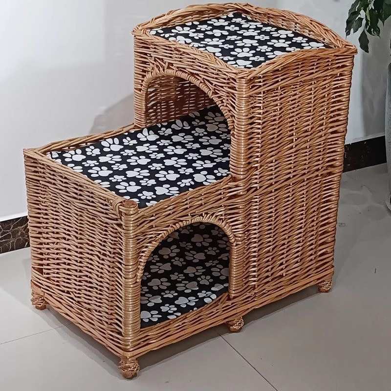猫窝夏天藤编猫窝猫屋别墅四季通用梯形猫笼猫舍猫窝网红猫咪窝