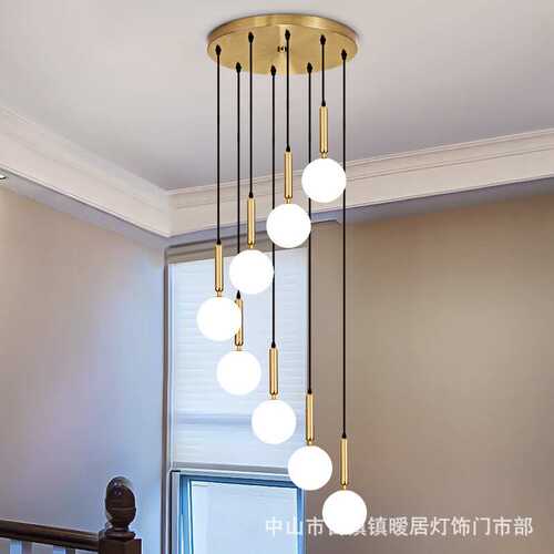 loft楼梯吊灯长吊灯现代别墅复式楼客厅中空旋转楼梯间简约楼梯灯