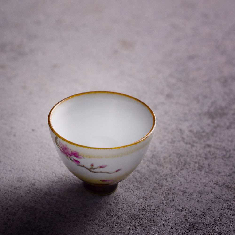 甚言先生仿柴烧杯手绘新彩玉兰拉坯杯高温窑变主人杯品茗杯茶具