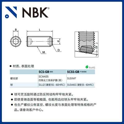 NBK SCSS-GB不锈钢制夹紧螺丝平面头钢球型带防反转结构 机械厂家
