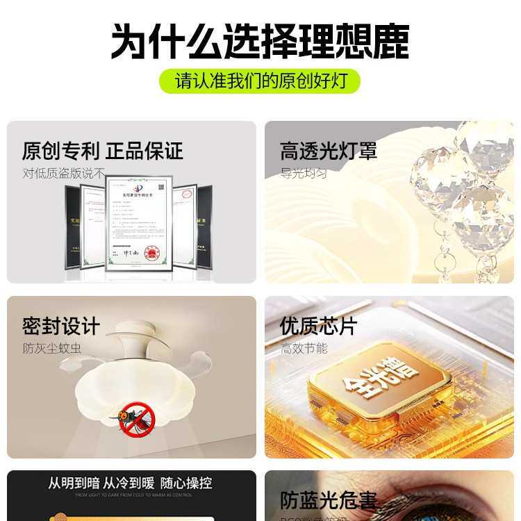 主卧室风扇灯奶油风餐厅吊灯2025新款儿童房简约现代隐形电风扇灯