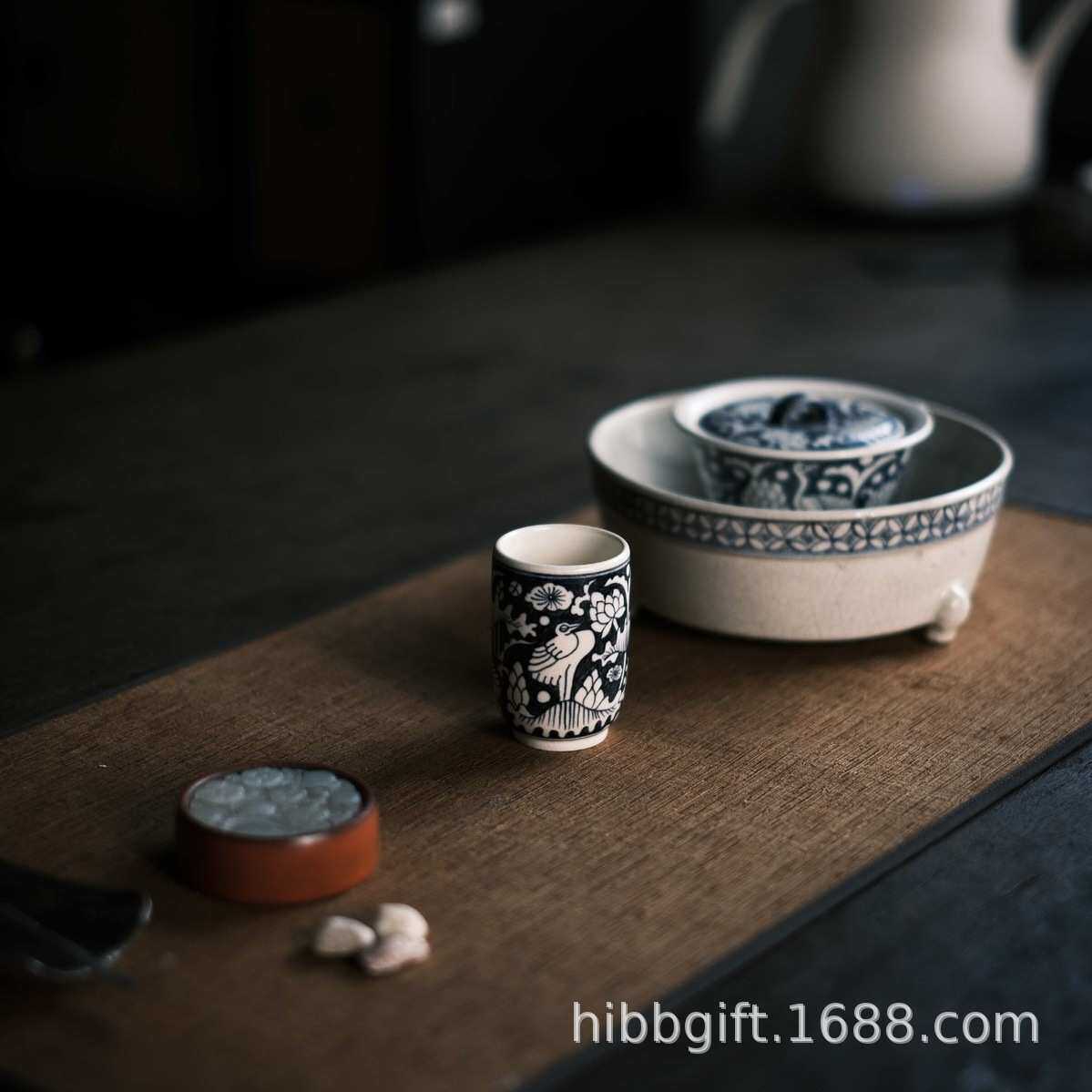 梵山堂茶杯龙年新款 苏打釉手绘青花和凤扳指杯 主人杯陶瓷杯
