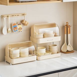 碗柜厨房碗碟沥水收纳架带盖碗盘餐具收纳盒家用塑料置物架