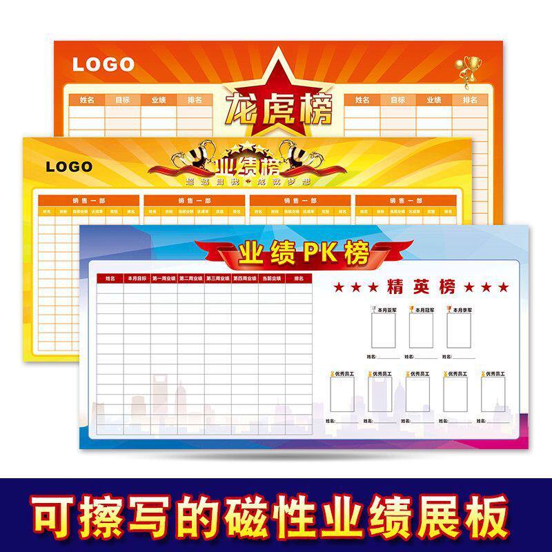 磁性软白板业绩榜墙贴可擦写员工展示板销售PK排行龙虎榜钉制