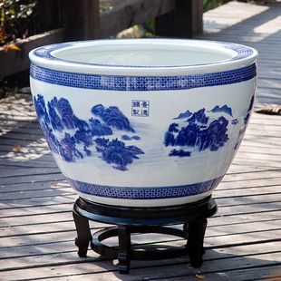 青花陶瓷缸景德镇手工养金鱼缸庭院水缸荷花盆碗莲缸家用睡莲大缸