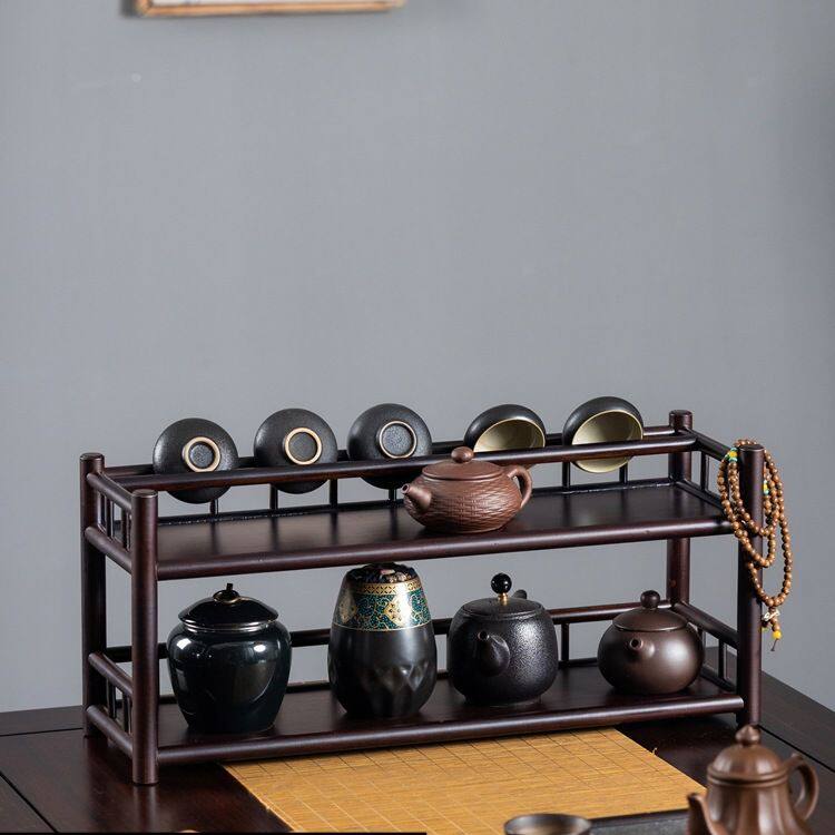 博古架桌面茶杯收纳置物架子小型实木中式紫砂壶茶具茶叶摆件展示