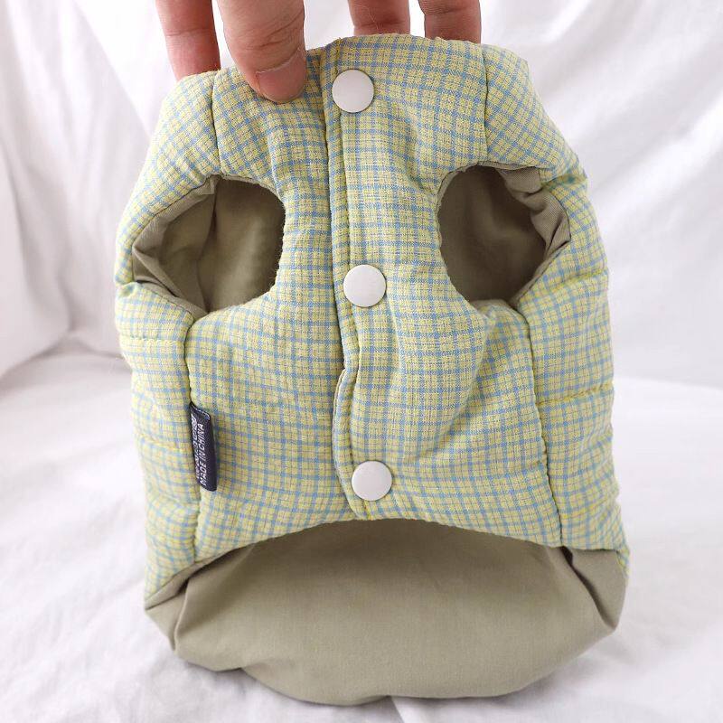 小狗穿的衣服带牵引环秋冬约克夏外出防脏无袖棉服时尚休闲两脚衣