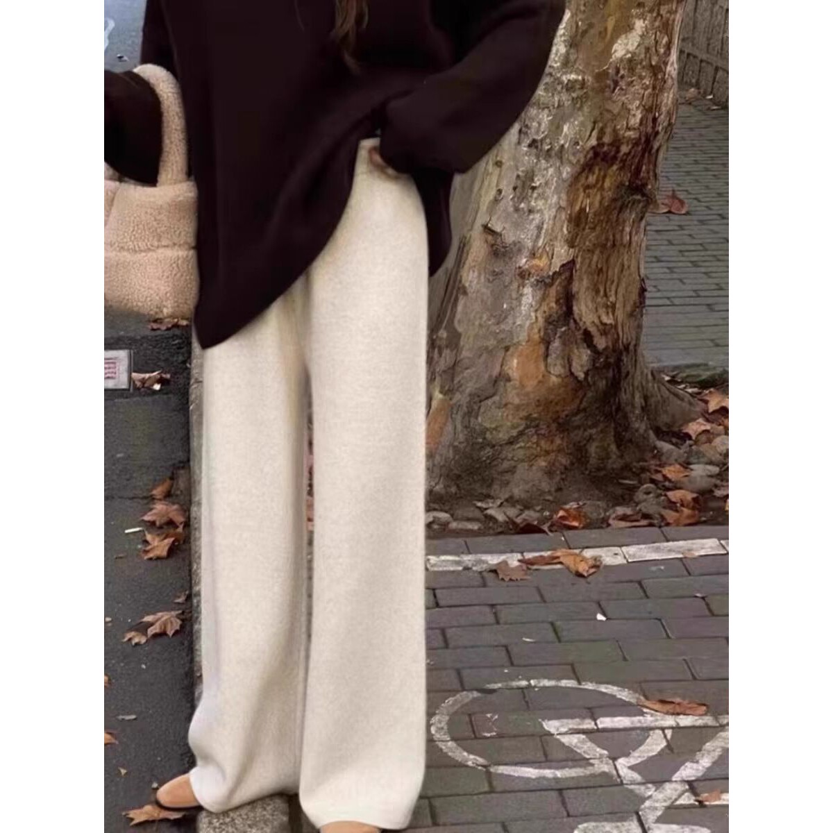 腿裤女高腰垂感阔显瘦休闲糯亲肤软全直筒拖地裤针织羊毛精细