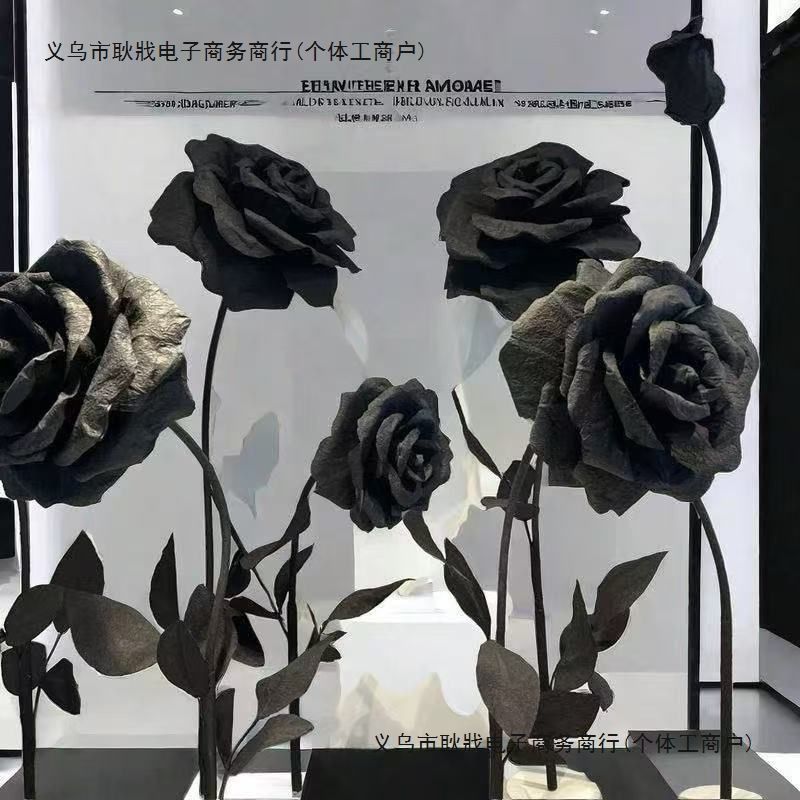 网红同款高级感黑色玫瑰巨型婚庆背景道具店面布置现场仿真花假花