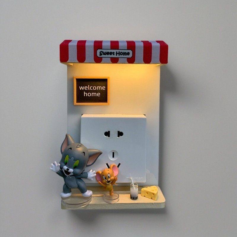 汤姆杰瑞开关装饰套插座装饰面板家用感应小夜灯罩按钮遮包邮