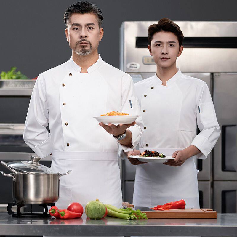 厨师工作服男印字饭店食堂厨房餐饮酒店长袖工衣