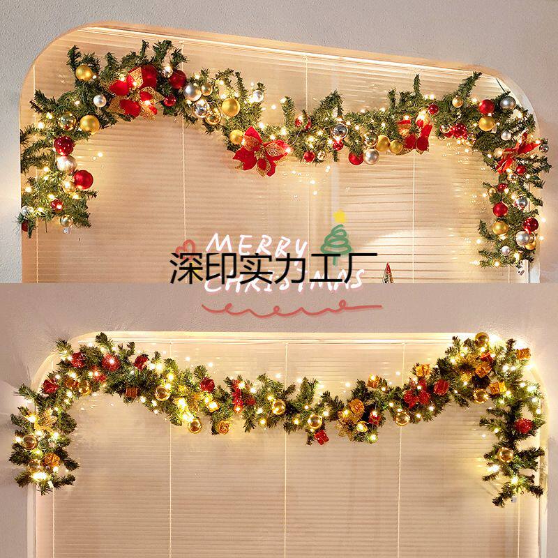 圣诞节装饰藤条喷雪加密藤圈花环圣诞节场景栏杆扶手橱窗门头布置