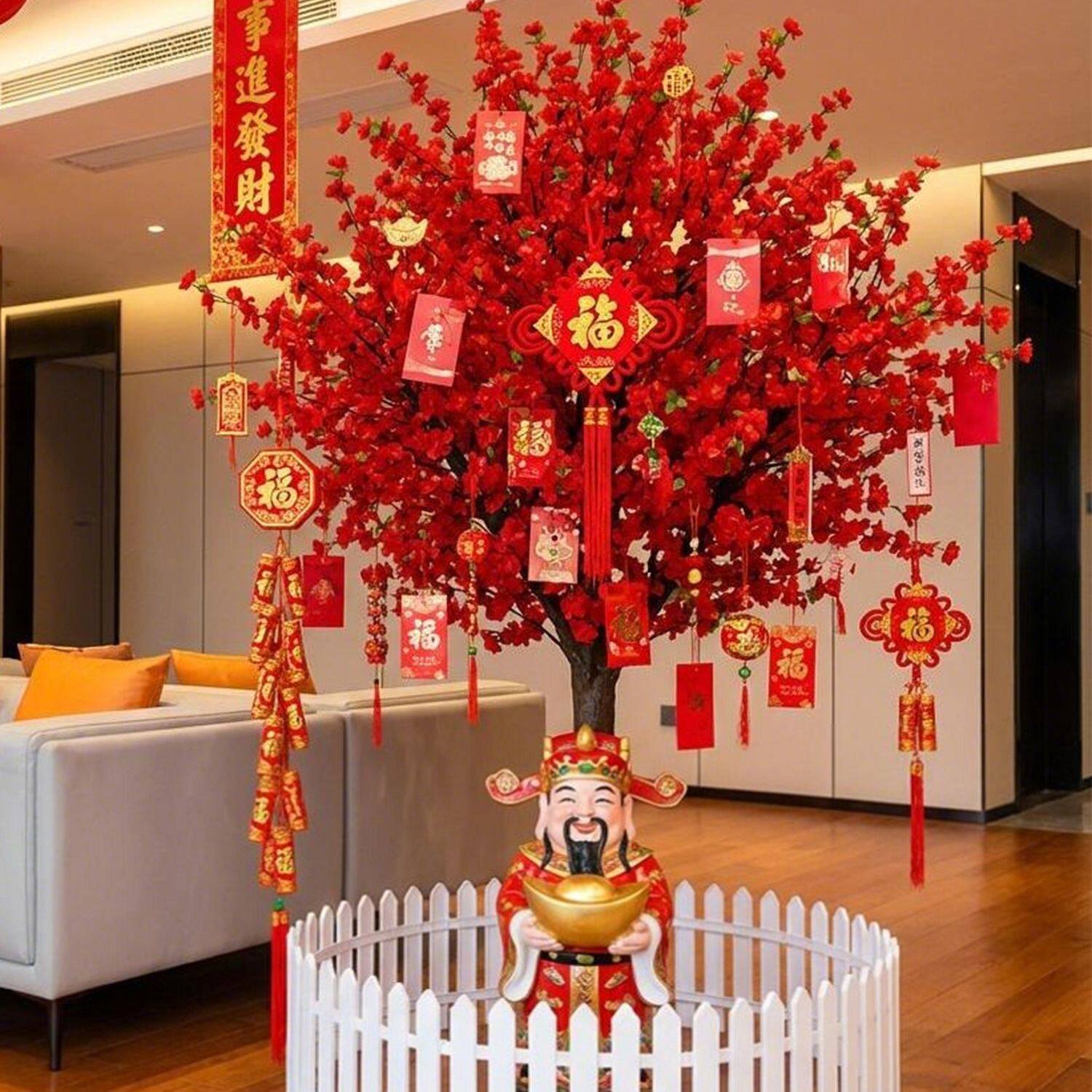 许愿树2026新年元宵节氛围布置装饰用品公司商场橱窗背景摆件道具