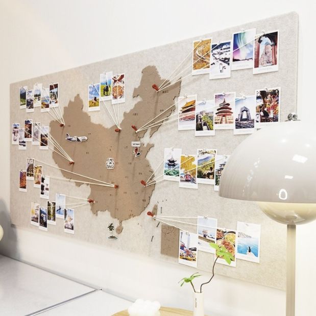 毛毡展示足记玄关照片墙创意背景地图板自旅行粘客厅墙面装饰打卡