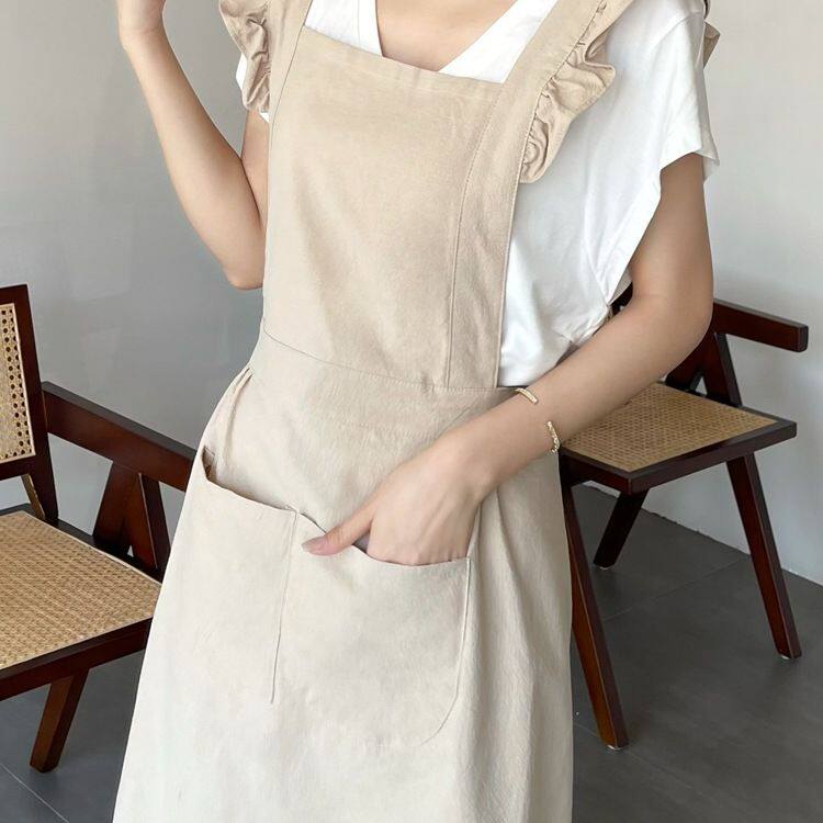 围裙女家用厨房洋气时尚美甲店工作服纯棉麻上班美容