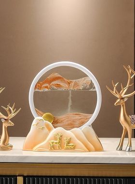 鹿流沙画沙漏摆件家居客厅酒柜电视柜办公室桌装饰品树脂莱啸