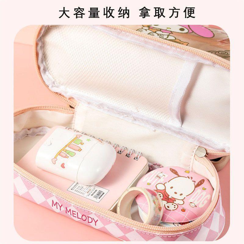 学生手提笔袋可爱透明笔袋女生大容量双层文具盒小中学生笔包耐脏