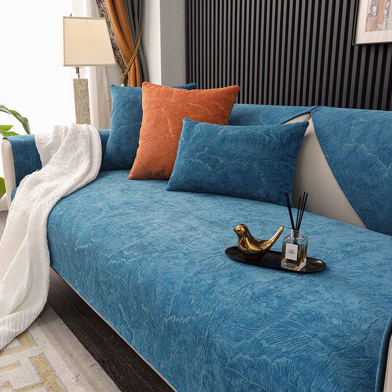 沙发垫四季通用防滑蓝色高档坐垫简约现代纯色布艺时尚组合套罩巾