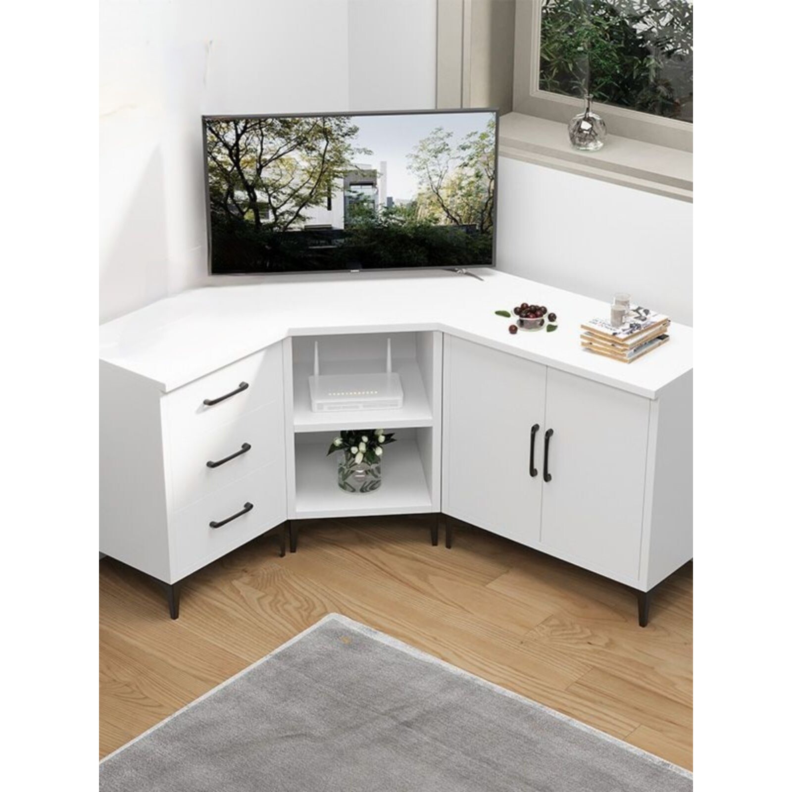 家用墙角转角柜农村大尺寸电视拐角柜自由组合柜宽大地柜组装整装