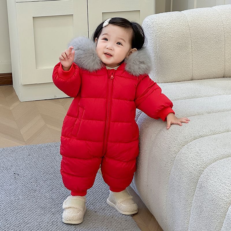 婴儿宝宝衣服男女外出连体衣新生儿哈衣冬季外出服加厚爬服抱衣