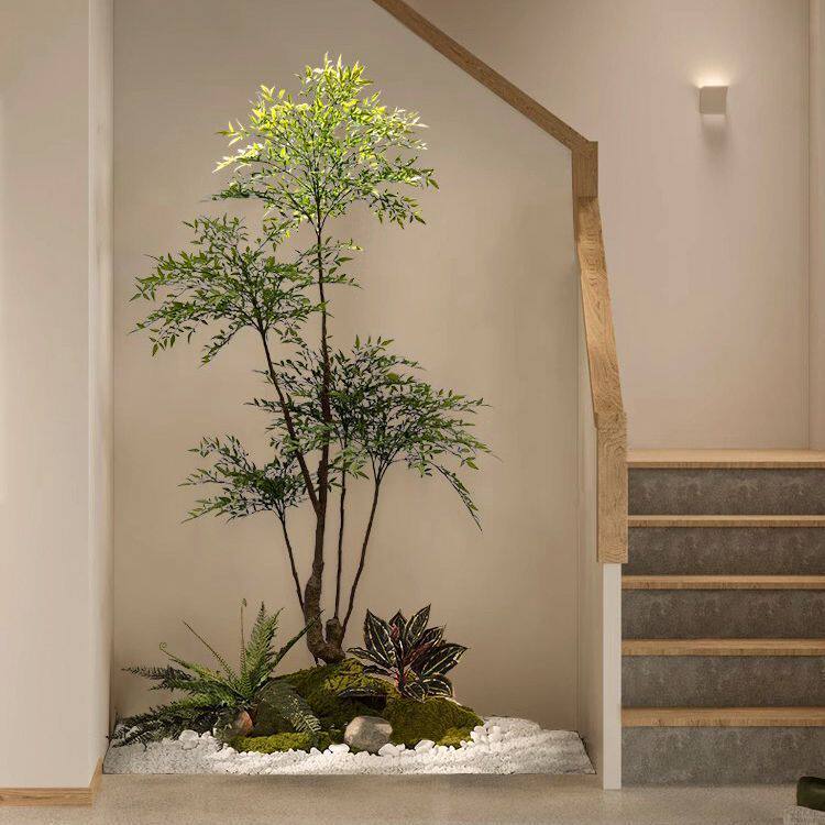 仿真南天竹造景绿植室内楼梯下景观植物落地盆栽橱窗假树摆件装饰