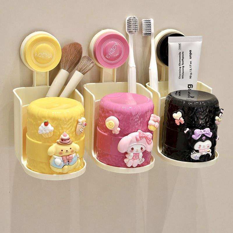 新款情侣免打孔卫生间壁挂式漱口杯可爱牙刷收纳盒牙刷置物架马卡