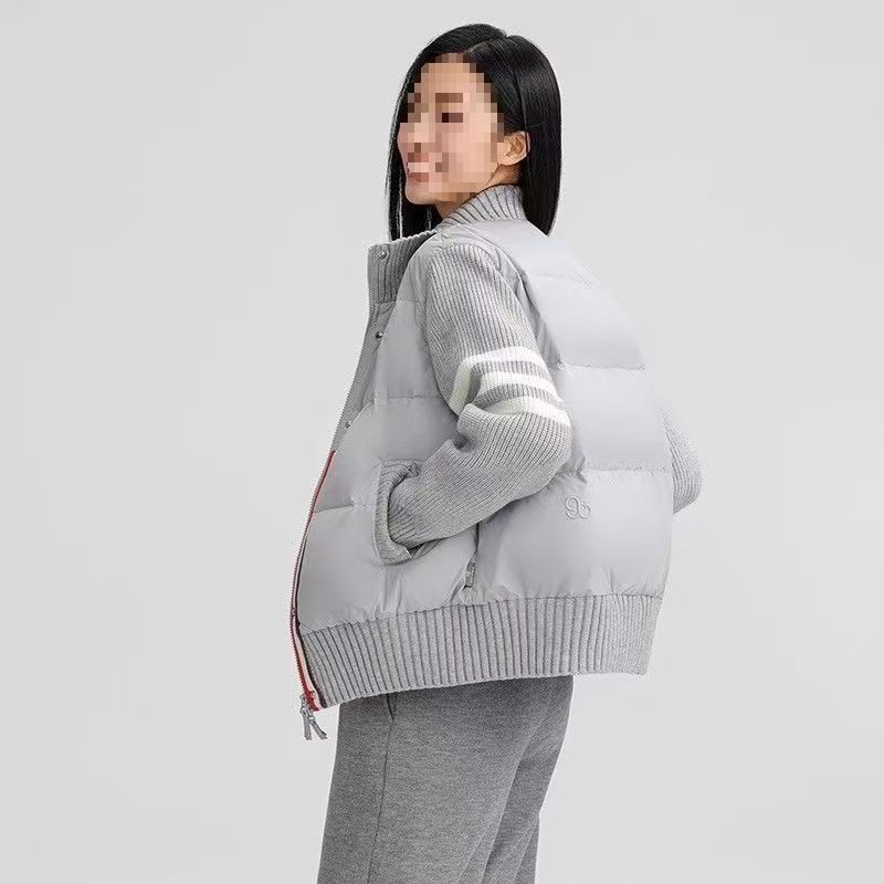冬季新款时尚针织拼接羽绒棉短款休闲立领加厚保暖棉服靓妹仔