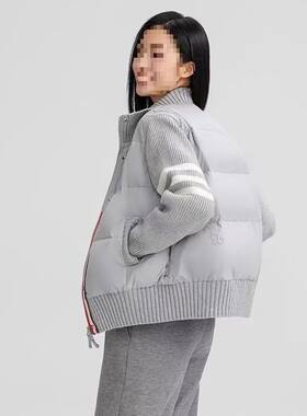 冬季新款时尚针织拼接羽绒棉短款休闲立领加厚保暖棉服靓妹仔