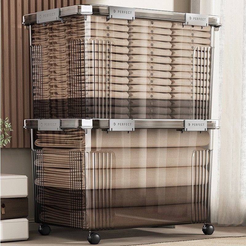 透明塑料收纳箱家用超大加厚衣服被子储物箱大容量带盖防尘收纳箱