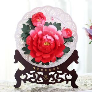 牡丹瓷盘摆件洛阳家居陶瓷牡丹花盘送闺蜜结婚礼物装森生