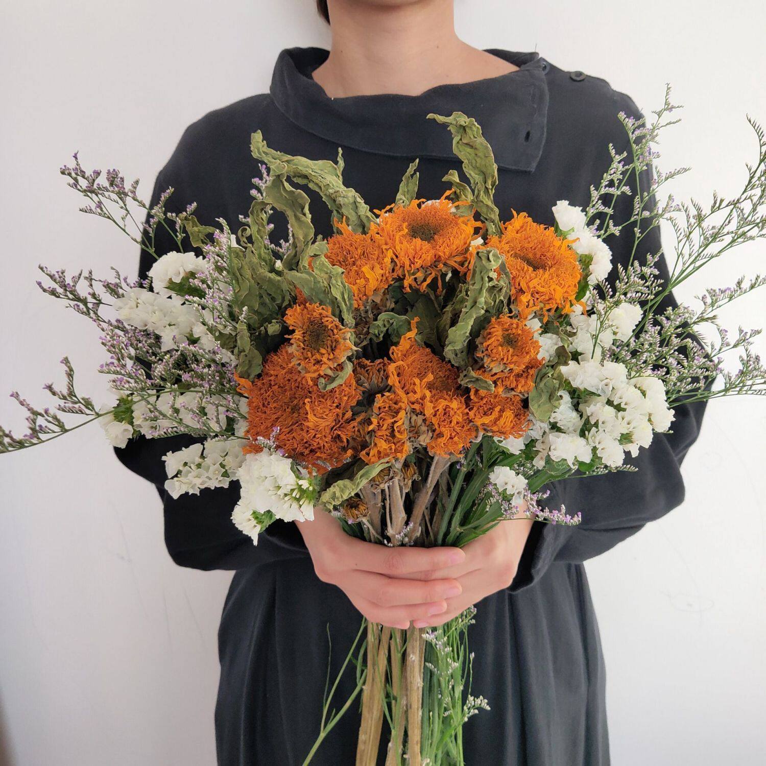 干花文艺插花混搭玫瑰组合大花束小清新满天星勿忘我居家花艺