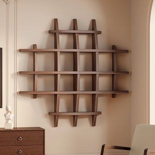 博古架实木中式茶具置物架壁挂式多宝阁格子架墙上紫砂壶摆放架子