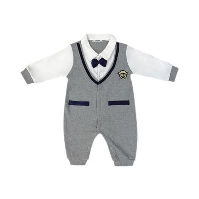 婴幼儿男宝宝新生儿满月百日宴领结周岁春秋冬哈衣爬爬服连体衣