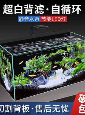 604040背滤鱼缸小型家用桌面办公室生态免换水自循环超白玻水族箱