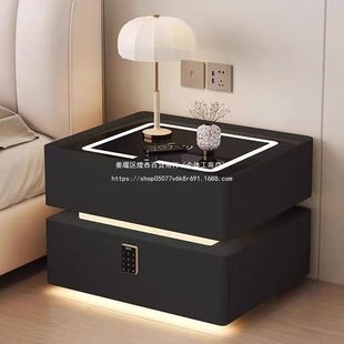 智能床头柜悬浮带灯现代简约无线充2025新款卧室轻奢木客厅成人