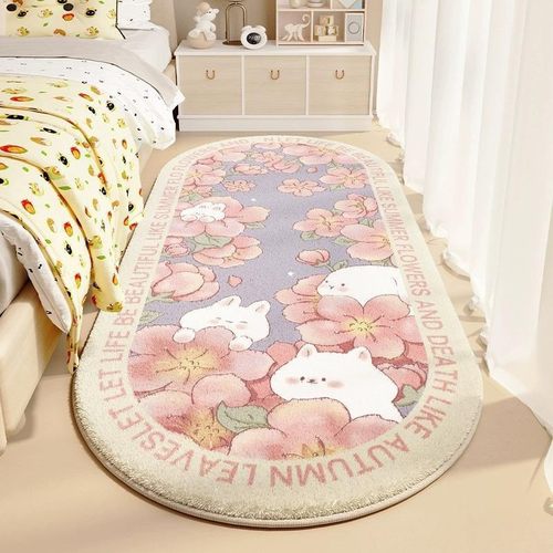 儿童房间床边地毯女孩卧室床头可爱毛绒脚垫主卧床前长条加厚地垫