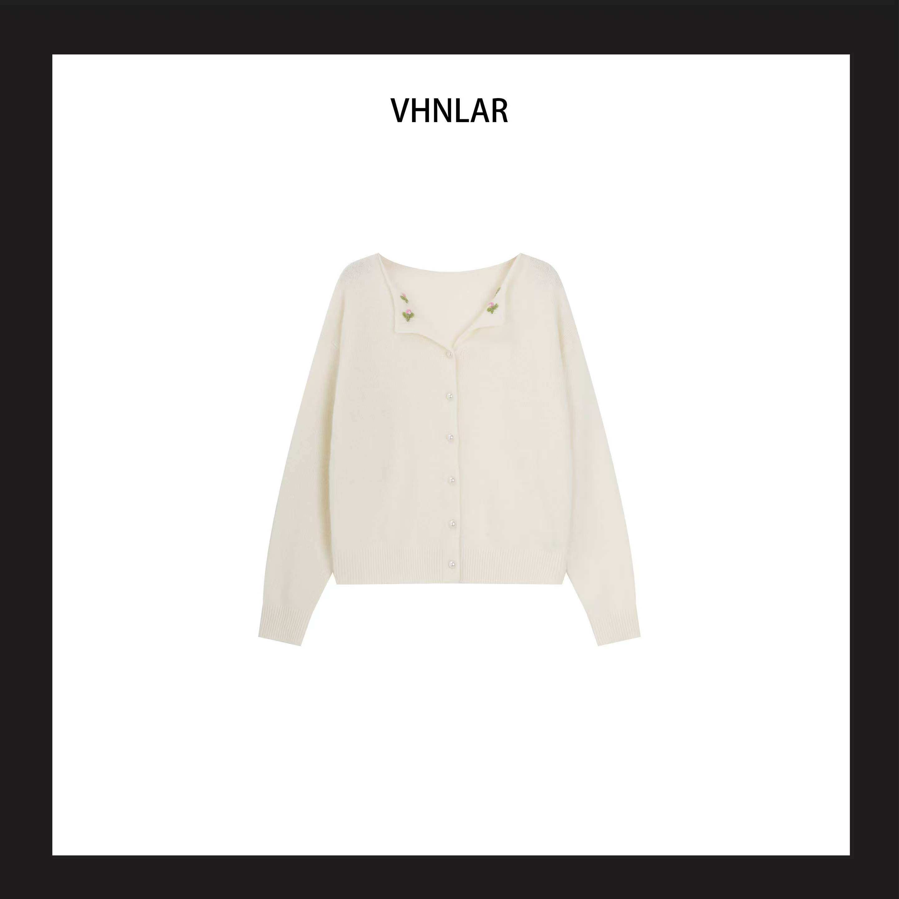 【书婷专享】温柔风翻领精致小花刺绣单排扣针织开衫