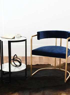 意式极简圆形大理石黑色茶几/软装设计/别墅/样板房/美式家具