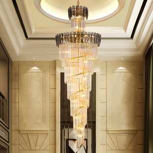 复式楼中空客厅灯LED现代简约吊灯别墅旋转楼梯间轻奢水晶长吊灯