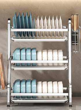 厨房置物架碗碟碗盘台面沥水架家用双层放碗架碗筷不锈钢收纳架