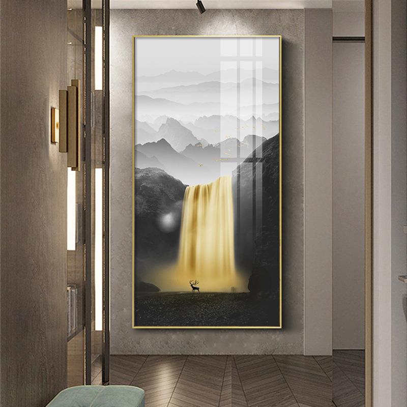 公司办公室风水挂画瀑布装饰画山水靠山流水生财客厅背景玄关墙画
