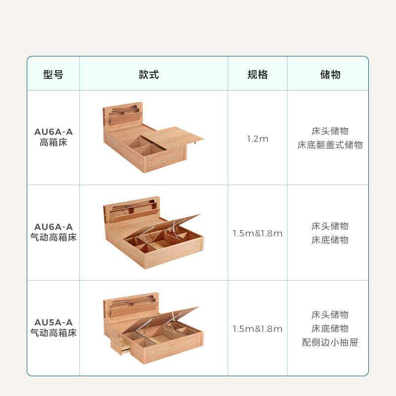 原木风实木框高箱体储物床主卧室家具落地台床双人板木结合床家具
