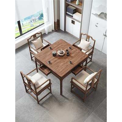 老榆木新中式纯实木餐桌椅小户型四方桌子原木八仙桌打牌掼蛋桌