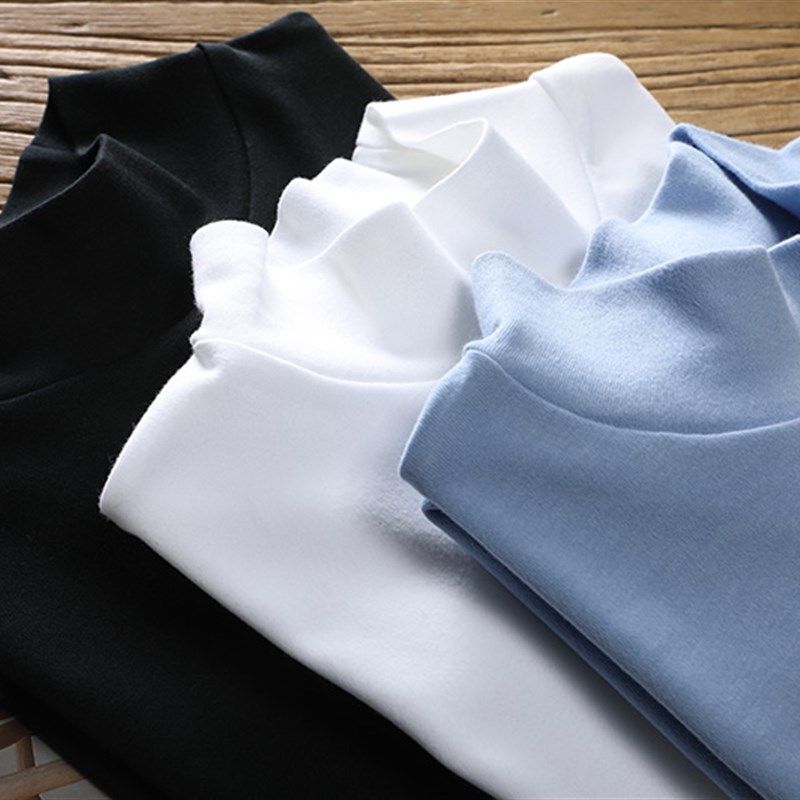 外贸日系黑白纯棉大码半高领长袖T恤纯色打底衫女春秋小立领上衣,女装/女士精品,T恤,淘宝优惠券,粉丝福利购,淘宝优惠卷