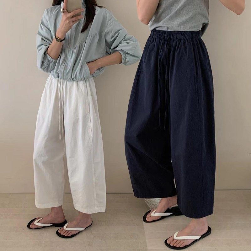 夏季新款松紧腰抽绳直筒裤哈伦裤女百搭休闲阔腿老爹裤九分裤子,女装/女士精品,卫裤,淘宝优惠券,粉丝福利购,淘宝优惠卷